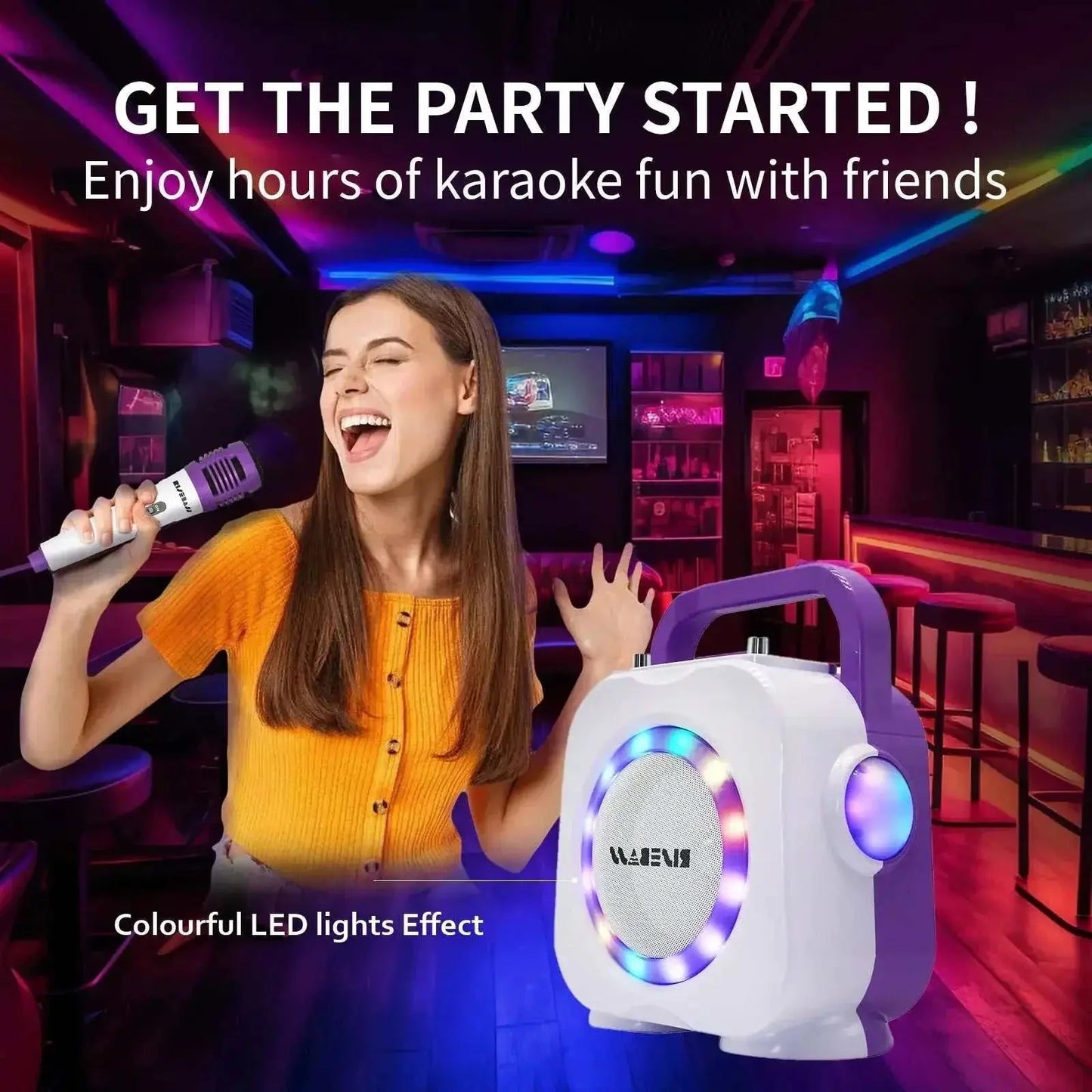 Purple Kids Bluetooth Karaoke Machine with 2 Microphone