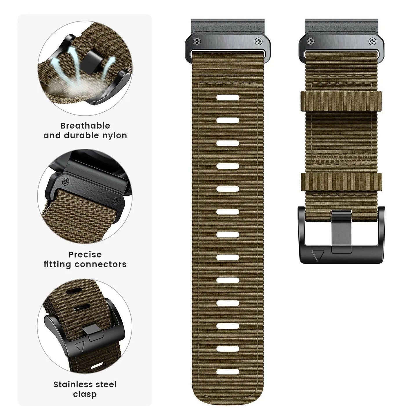 Quick Release Nylon Woven Watchband Accessories Dark Khaki