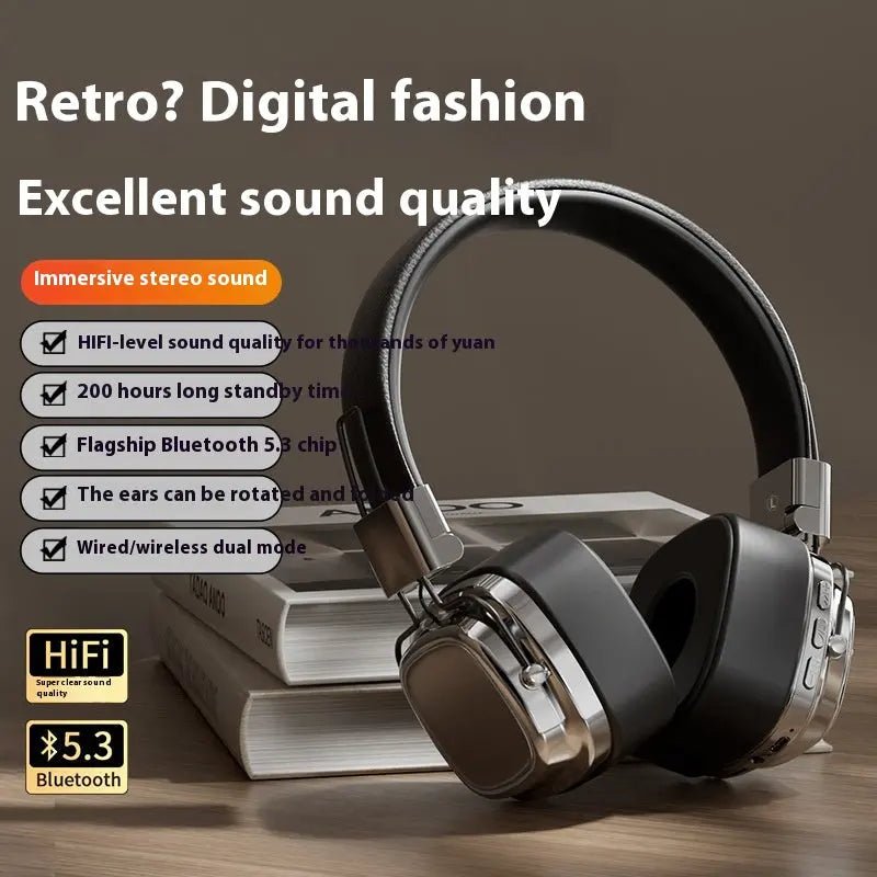 Retro Wireless Bluetooth-compatible 5.3 Head-mounted Dynamic Bass Boost Headset Silver Black
