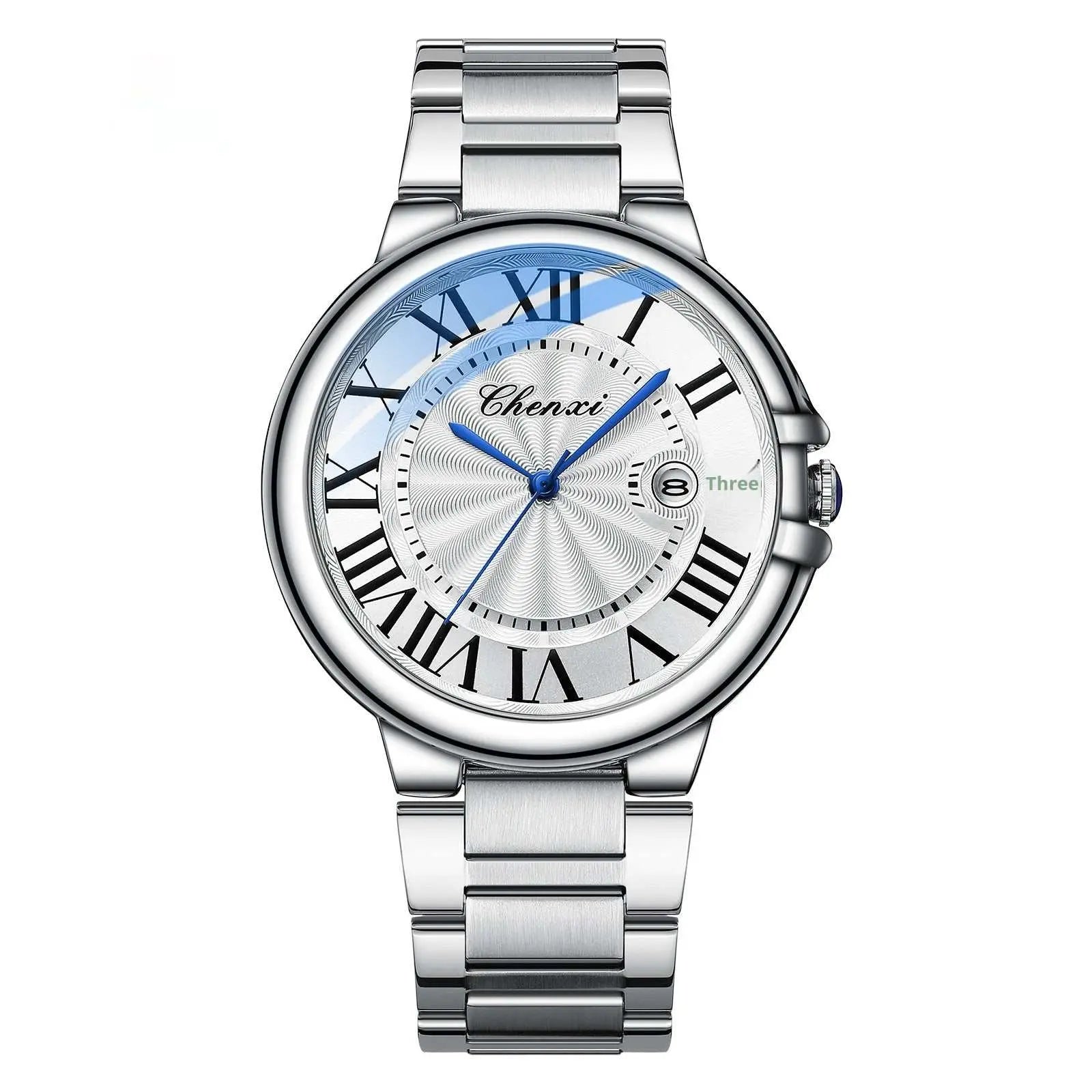 Roman Couple Watches Calendar Steel Belt Waterproof Luminous Classic Silver White For Men