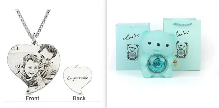 Rotating Bear Gift Box Rose Jewelry Box Cyan set2 12xx13x15.5cm