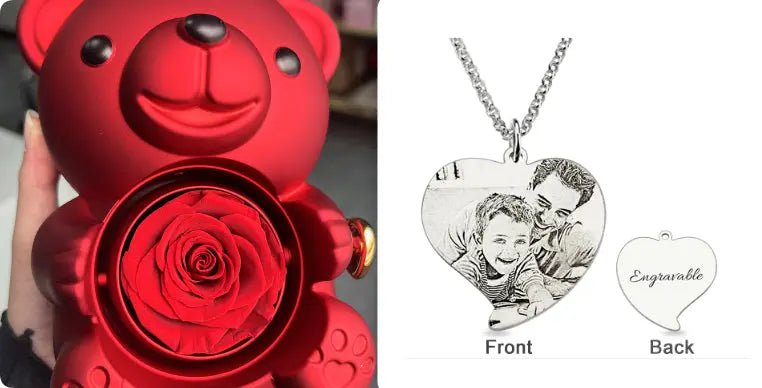 Rotating Bear Gift Box Rose Jewelry Box Red set2 12xx13x15.5cm