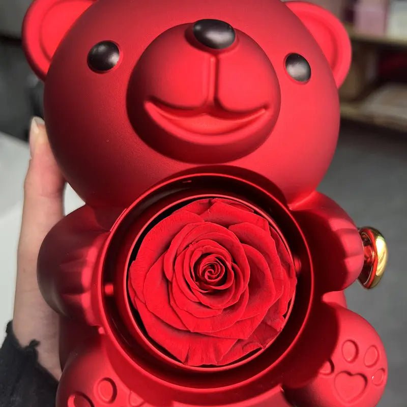 Rotating Bear Gift Box Rose Jewelry Box red 12xx13x15.5cm