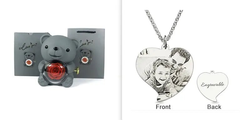 Rotating Bear Gift Box Rose Jewelry Box Grey set2 12xx13x15.5cm