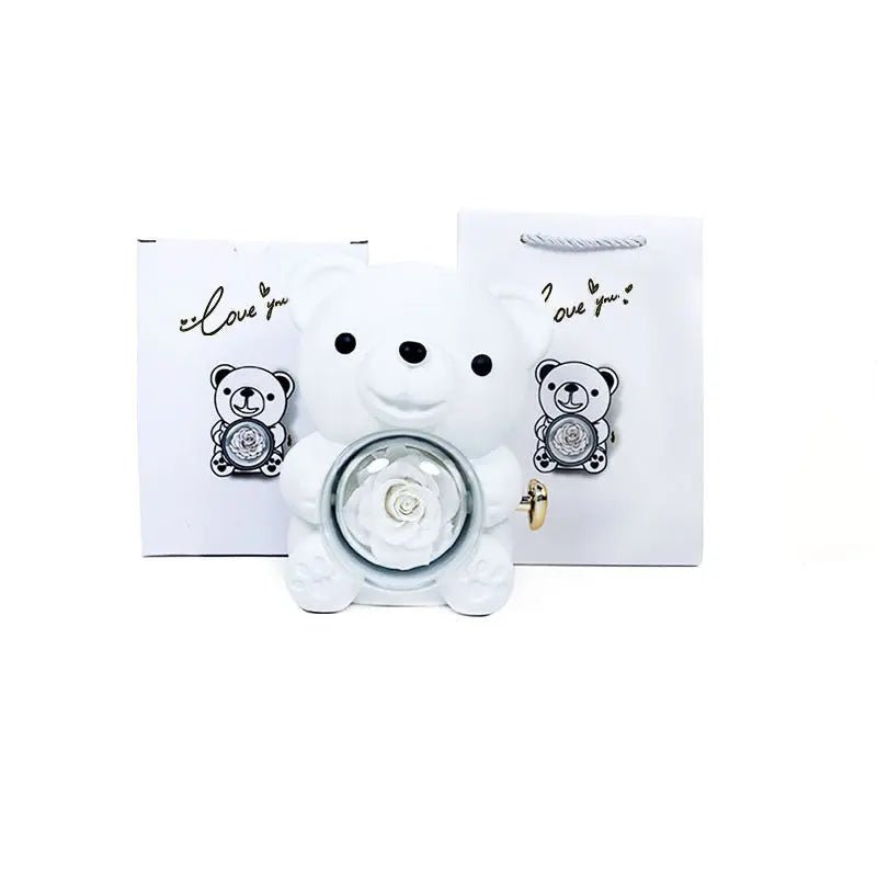 Rotating Bear Gift Box Rose Jewelry Box white 12xx13x15.5cm