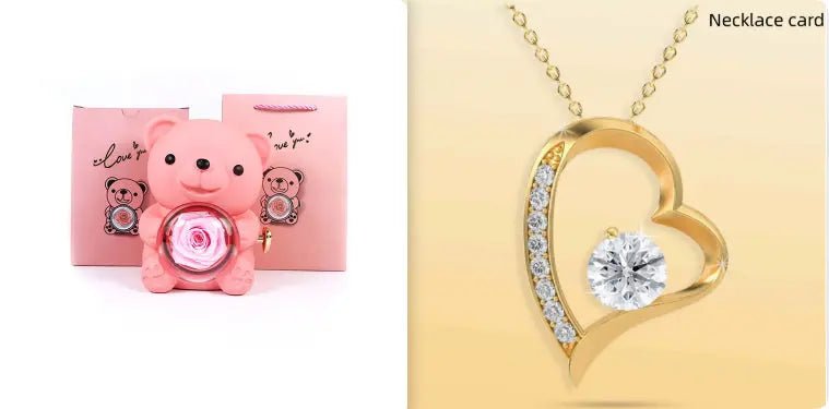 Rotating Bear Gift Box Rose Jewelry Box Pink set 12xx13x15.5cm