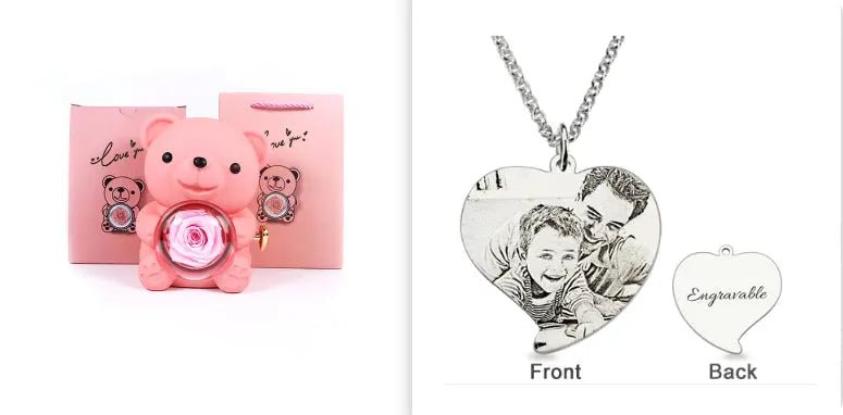 Rotating Bear Gift Box Rose Jewelry Box Pink set2 12xx13x15.5cm