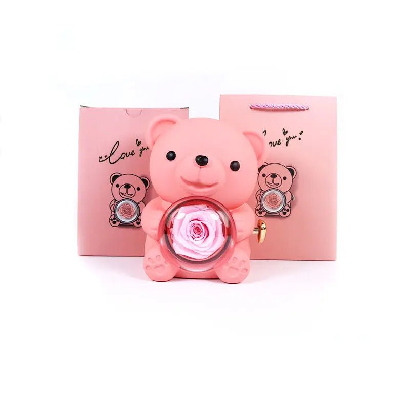 Rotating Bear Gift Box Rose Jewelry Box pink 12xx13x15.5cm