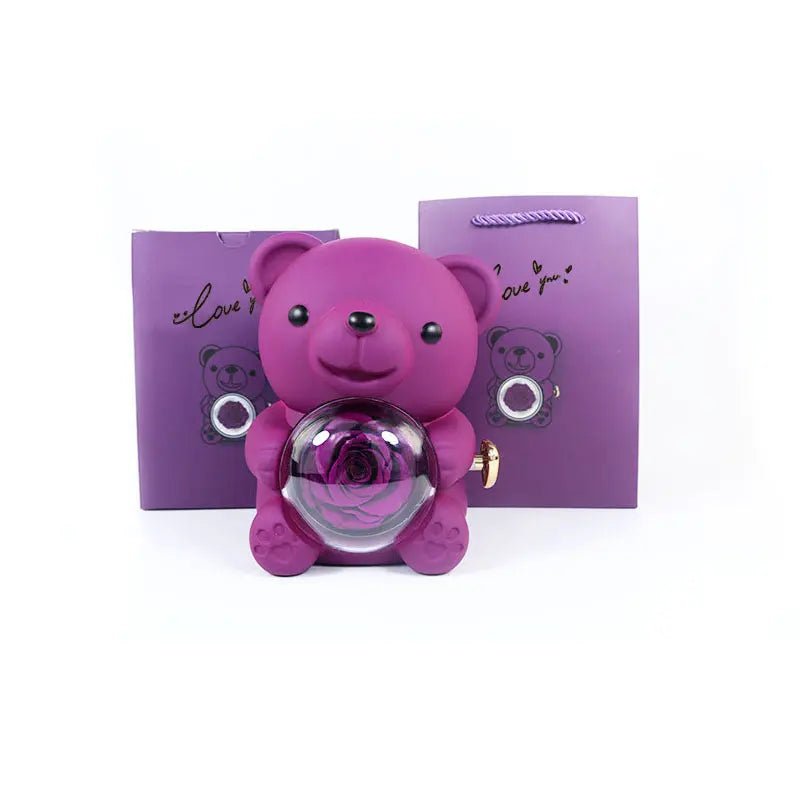 Rotating Bear Gift Box Rose Jewelry Box purple 12xx13x15.5cm