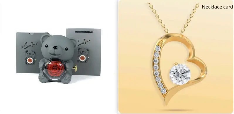 Rotating Bear Gift Box Rose Jewelry Box Grey set 12xx13x15.5cm