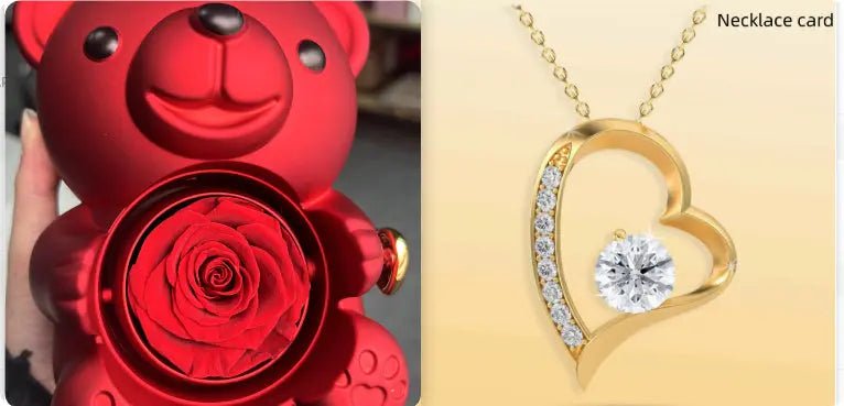 Rotating Bear Gift Box Rose Jewelry Box Red set 12xx13x15.5cm