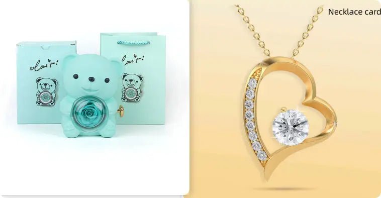 Rotating Bear Gift Box Rose Jewelry Box Cyan set 12xx13x15.5cm