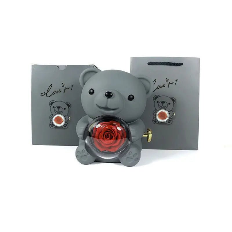 Rotating Bear Gift Box Rose Jewelry Box grey 12xx13x15.5cm