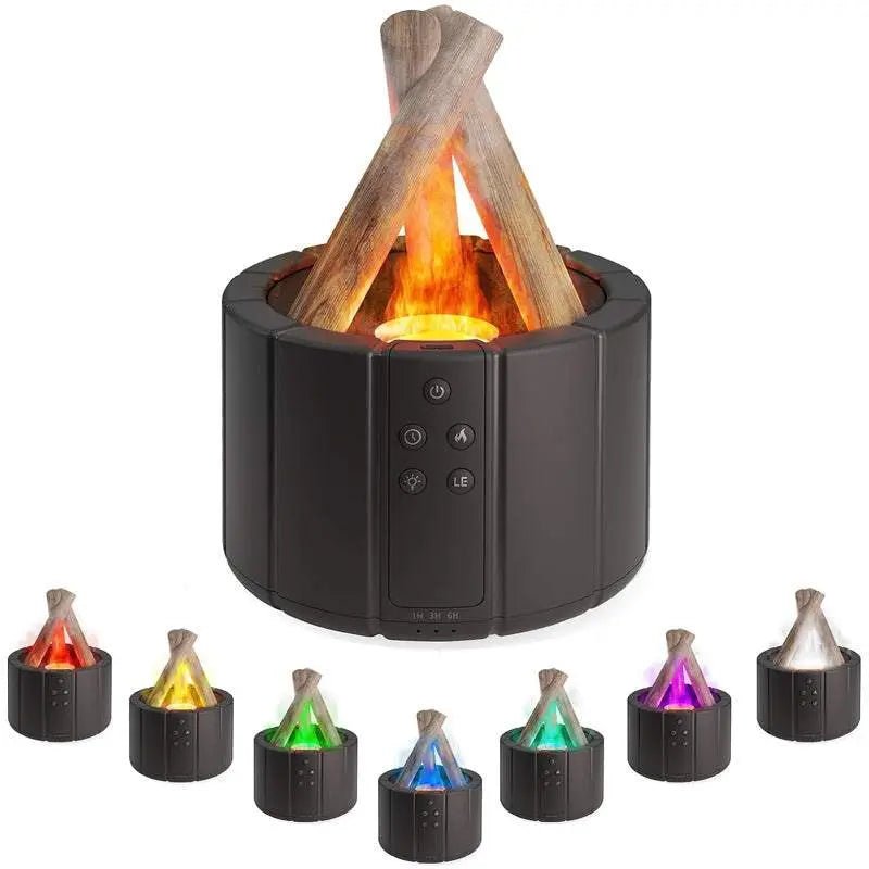 Simulated Flame Aromatherapy Machine Home Office Desktop Humidifier H9 Colorful Black