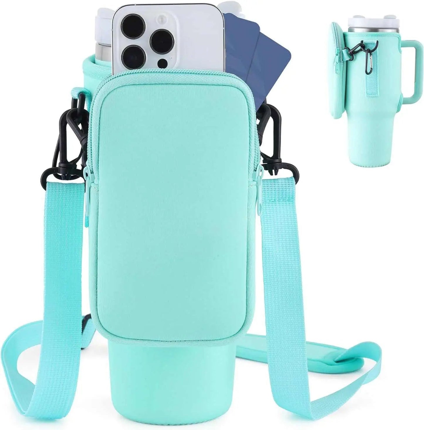 Slok Water Bottle Carrier Bag, Compatible With 40oz Tumbler With Handle, Modern Water Bottle Holder With Simple Adjustable Strap For Outdoor Walking Hiking Travelling Sports-Blue Purple Light Green