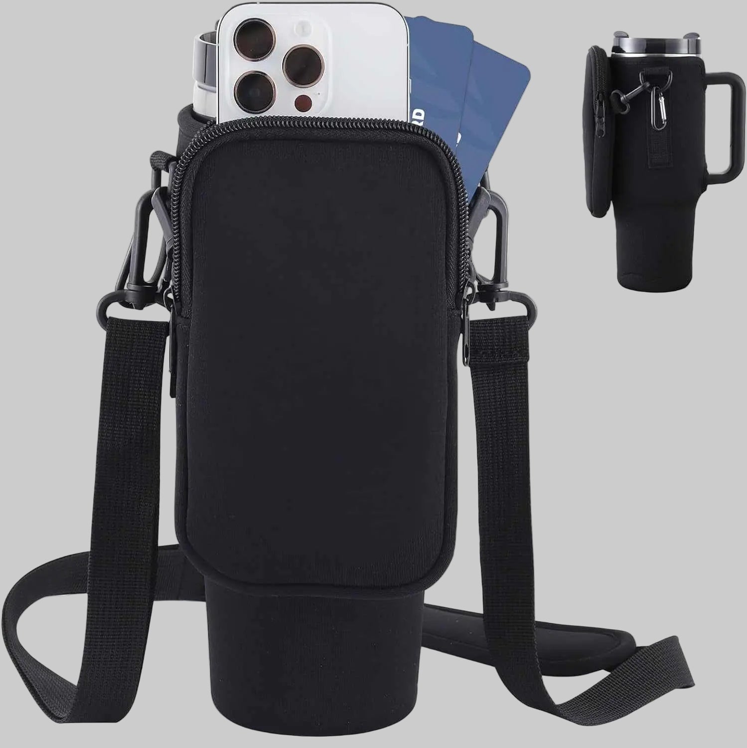 Slok Water Bottle Carrier Bag, Compatible With 40oz Tumbler With Handle, Modern Water Bottle Holder With Simple Adjustable Strap For Outdoor Walking Hiking Travelling Sports-Blue Purple Black