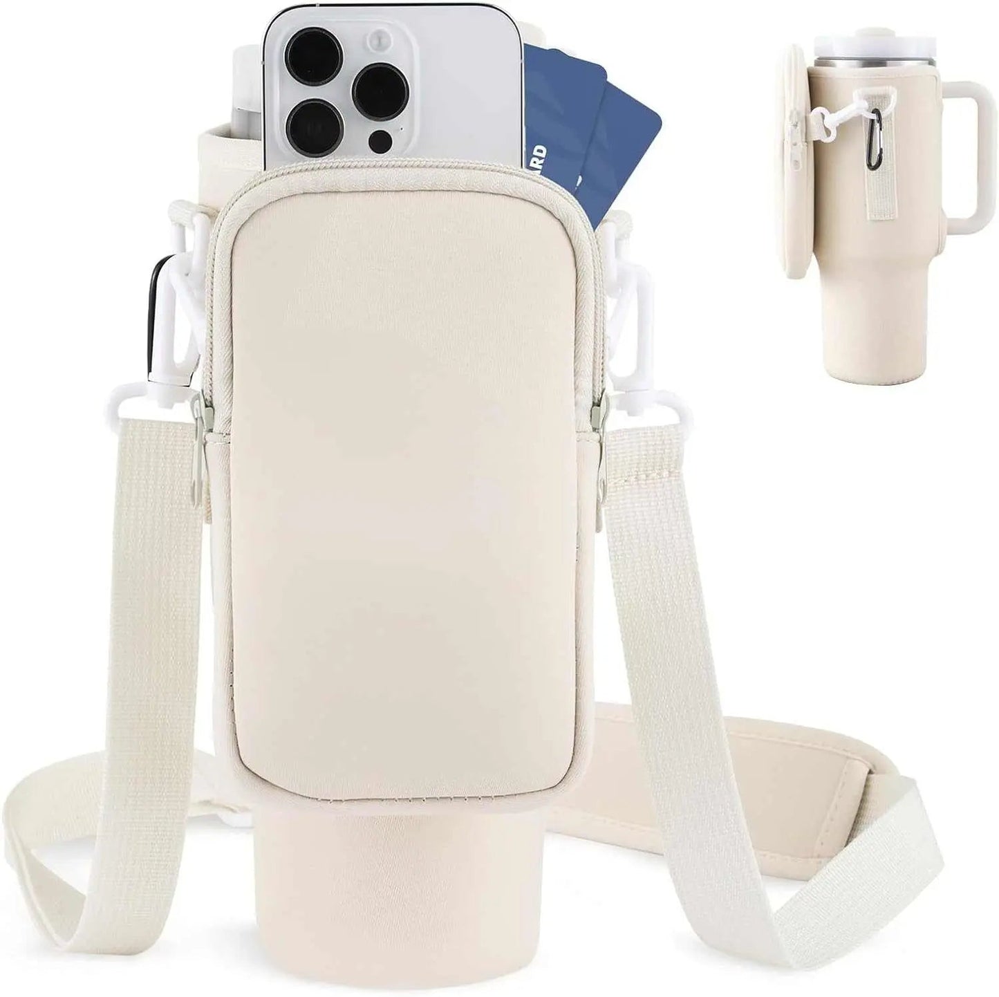 Slok Water Bottle Carrier Bag, Compatible With 40oz Tumbler With Handle, Modern Water Bottle Holder With Simple Adjustable Strap For Outdoor Walking Hiking Travelling Sports-Blue Purple Apricot