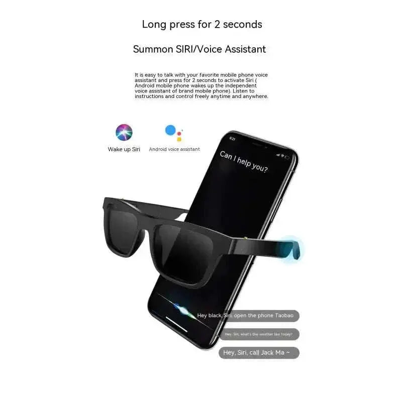 Black Tech Smart Glasses Bluetooth Headset Sunglasses
