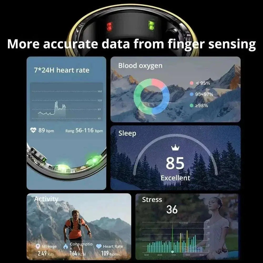 Smart Ring Men Women Bluetooth Monitoring Blood Heart Rate Blood Oxygen Monitoring Multi Sports IP68 5ATM Waterproof 2025