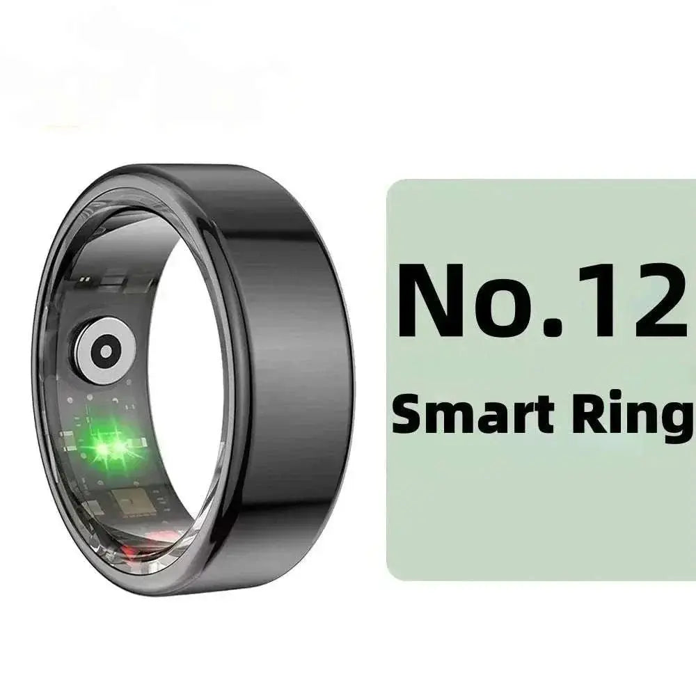 Smart Ring Men Women Bluetooth Monitoring Blood Heart Rate Blood Oxygen Monitoring Multi Sports IP68 5ATM Waterproof 2025 Black size 12