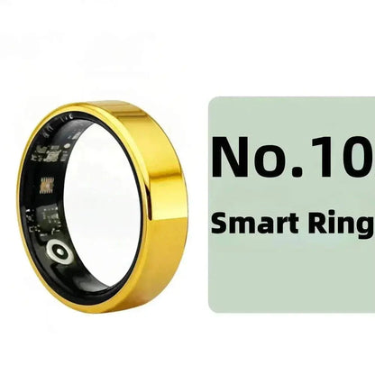 Smart Ring Men Women Bluetooth Monitoring Blood Heart Rate Blood Oxygen Monitoring Multi Sports IP68 5ATM Waterproof 2025 Golden size 10