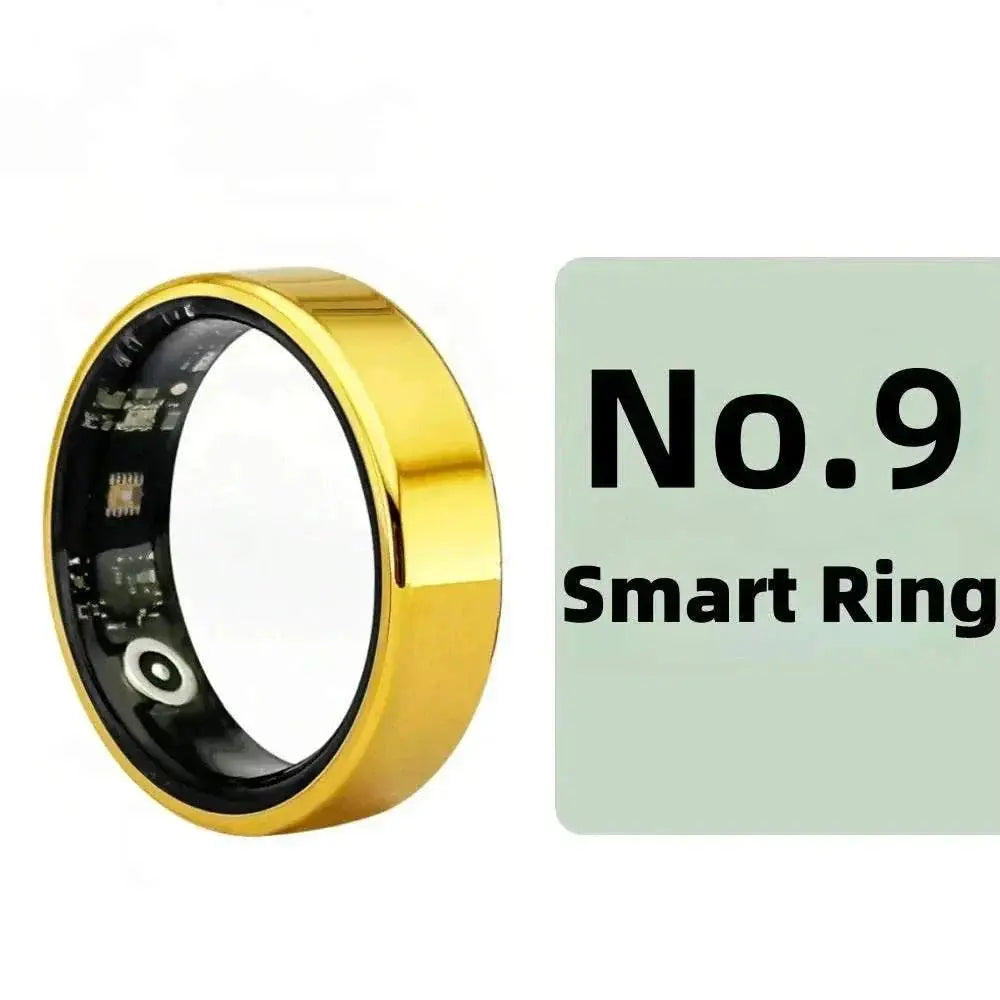 Smart Ring Men Women Bluetooth Monitoring Blood Heart Rate Blood Oxygen Monitoring Multi Sports IP68 5ATM Waterproof 2025 Golden size 9