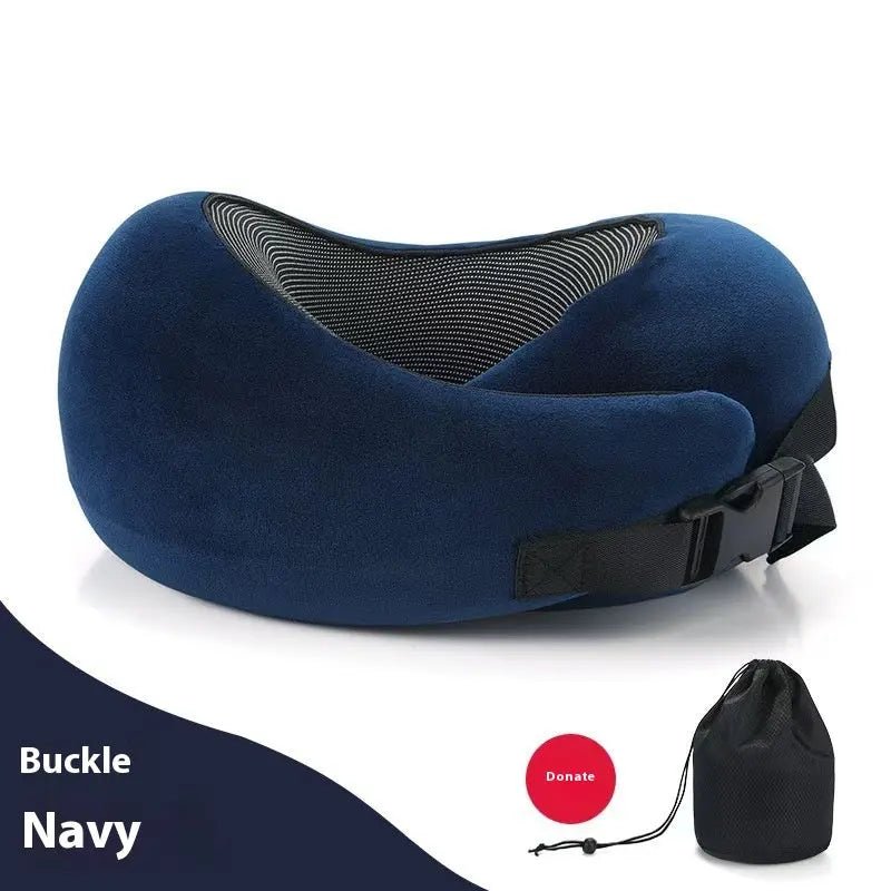 Soft Memory Foam Travel Neck Pillow U Shape Adjustable Support Comfortably Sleeping On Plane Car Office Noon Break Navy Blue Card Deduction