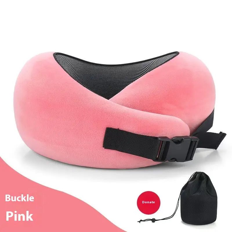 Soft Memory Foam Travel Neck Pillow U Shape Adjustable Support Comfortably Sleeping On Plane Car Office Noon Break Pink Buckle