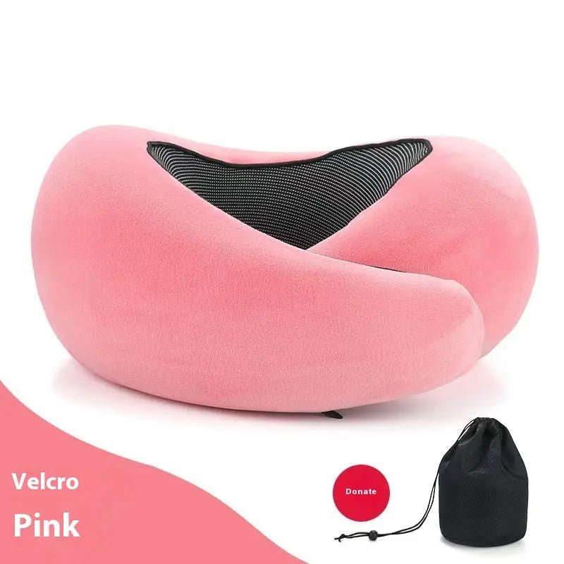 Soft Memory Foam Travel Neck Pillow U Shape Adjustable Support Comfortably Sleeping On Plane Car Office Noon Break Pink Velcro