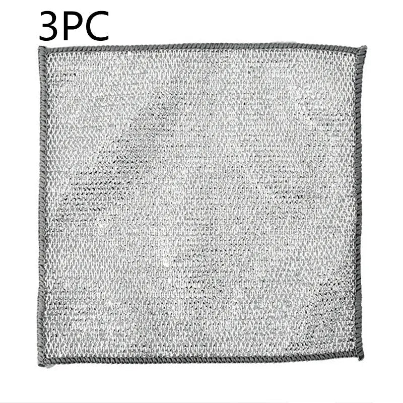 Steel Wire Ball Cloth Kitchen Cleaning Dishcloth Silver Silk Cloth 3PC