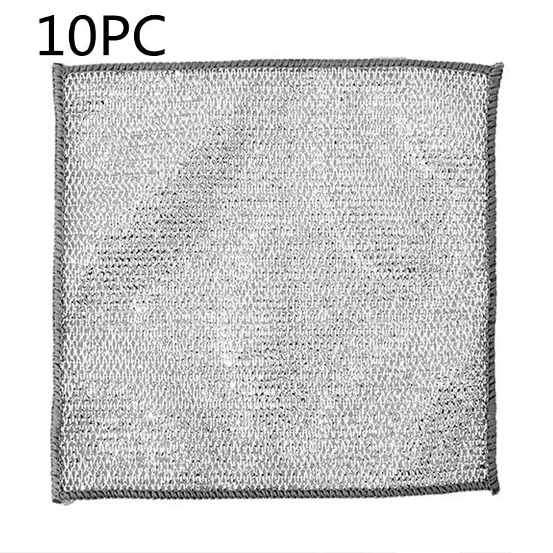 Steel Wire Ball Cloth Kitchen Cleaning Dishcloth Silver Silk Cloth 10PC