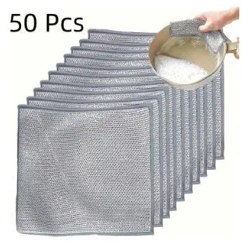 Steel Wire Ball Cloth Kitchen Cleaning Dishcloth Silver Silk Cloth50pcs 20x20 Double Layer