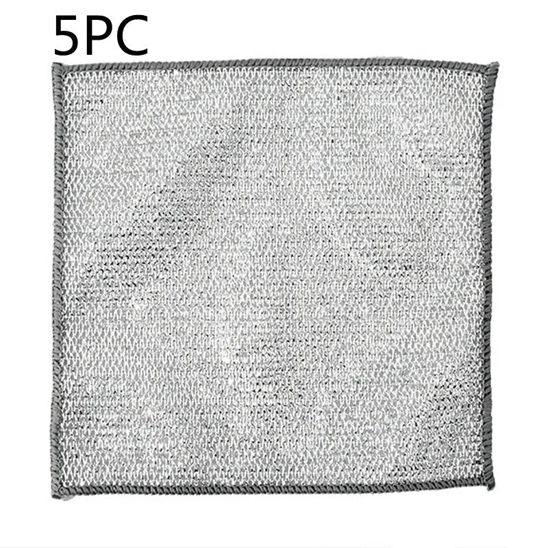 Steel Wire Ball Cloth Kitchen Cleaning Dishcloth Silver Silk Cloth 5PC