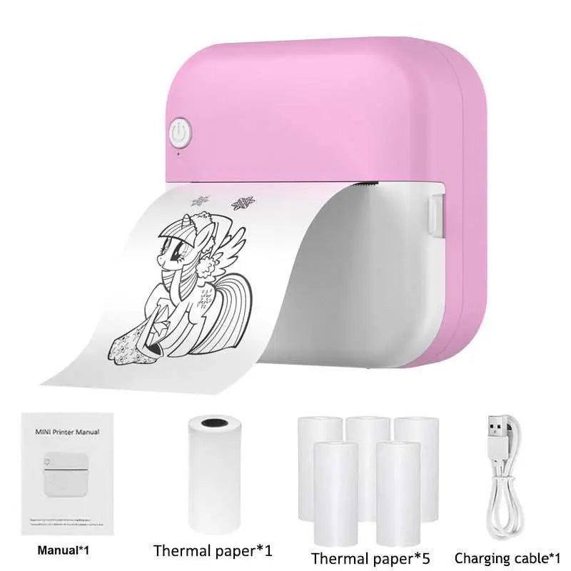 Student Mini Thermal Label Printer C27 Pink 5 Roll Printing Paper
