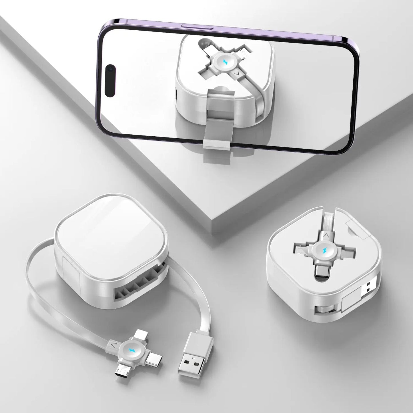 Three-in-one Bracket Telescopic Data Cable White