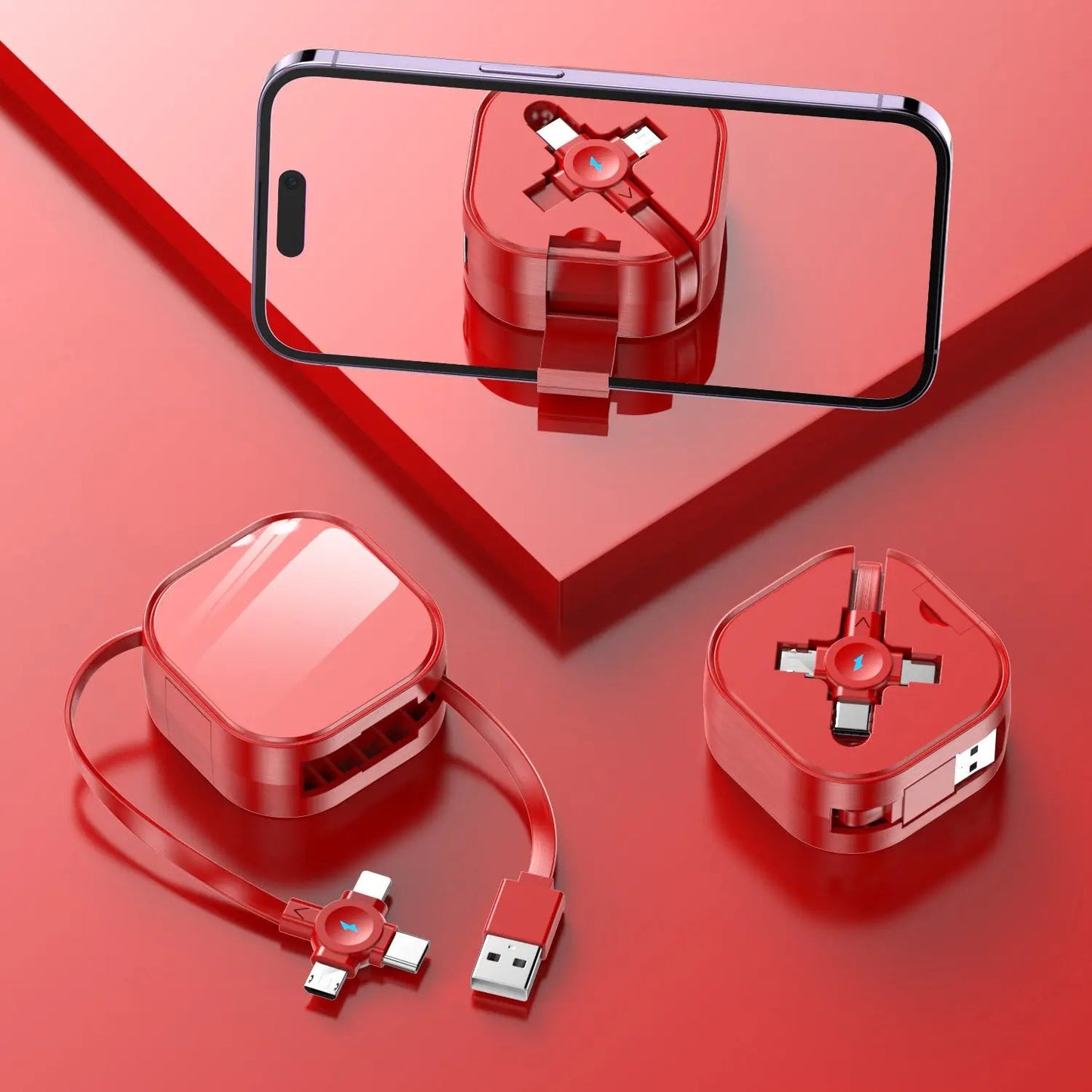 Three-in-one Bracket Telescopic Data Cable Red