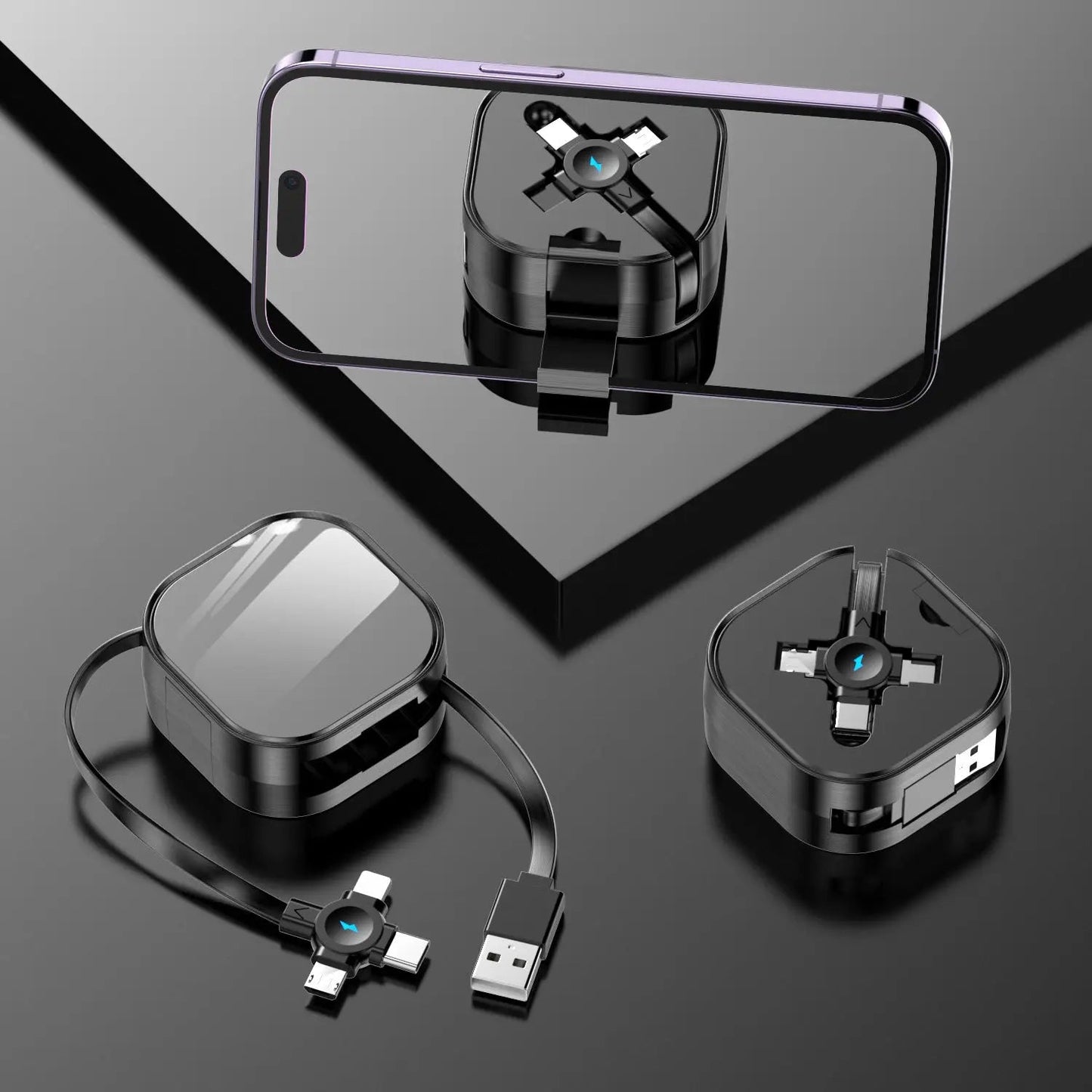 Three-in-one Bracket Telescopic Data Cable Black