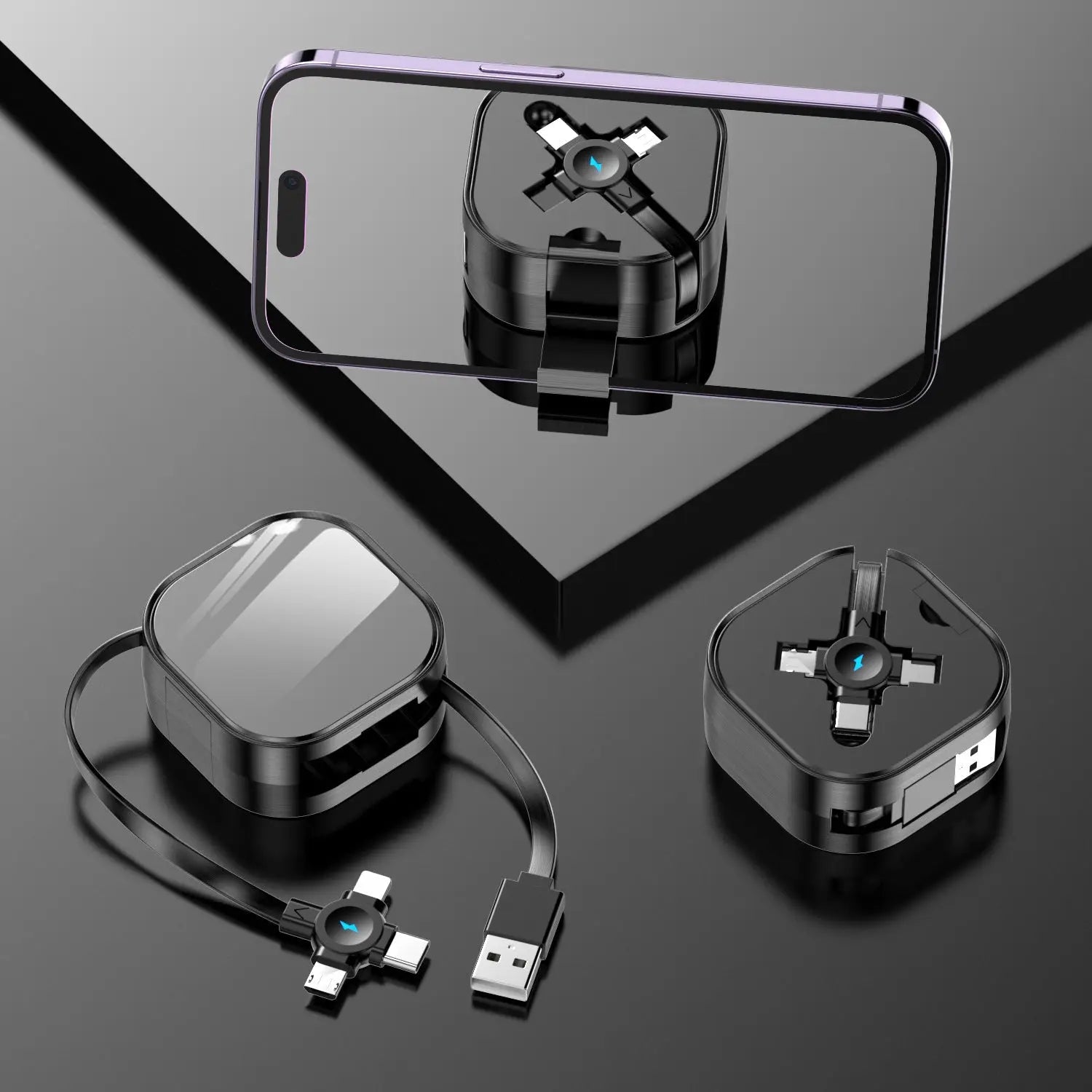 Three-in-one Bracket Telescopic Data Cable Black