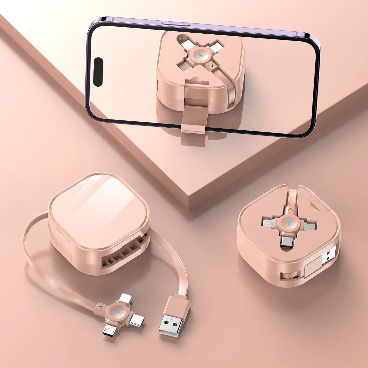 Three-in-one Bracket Telescopic Data Cable Pink