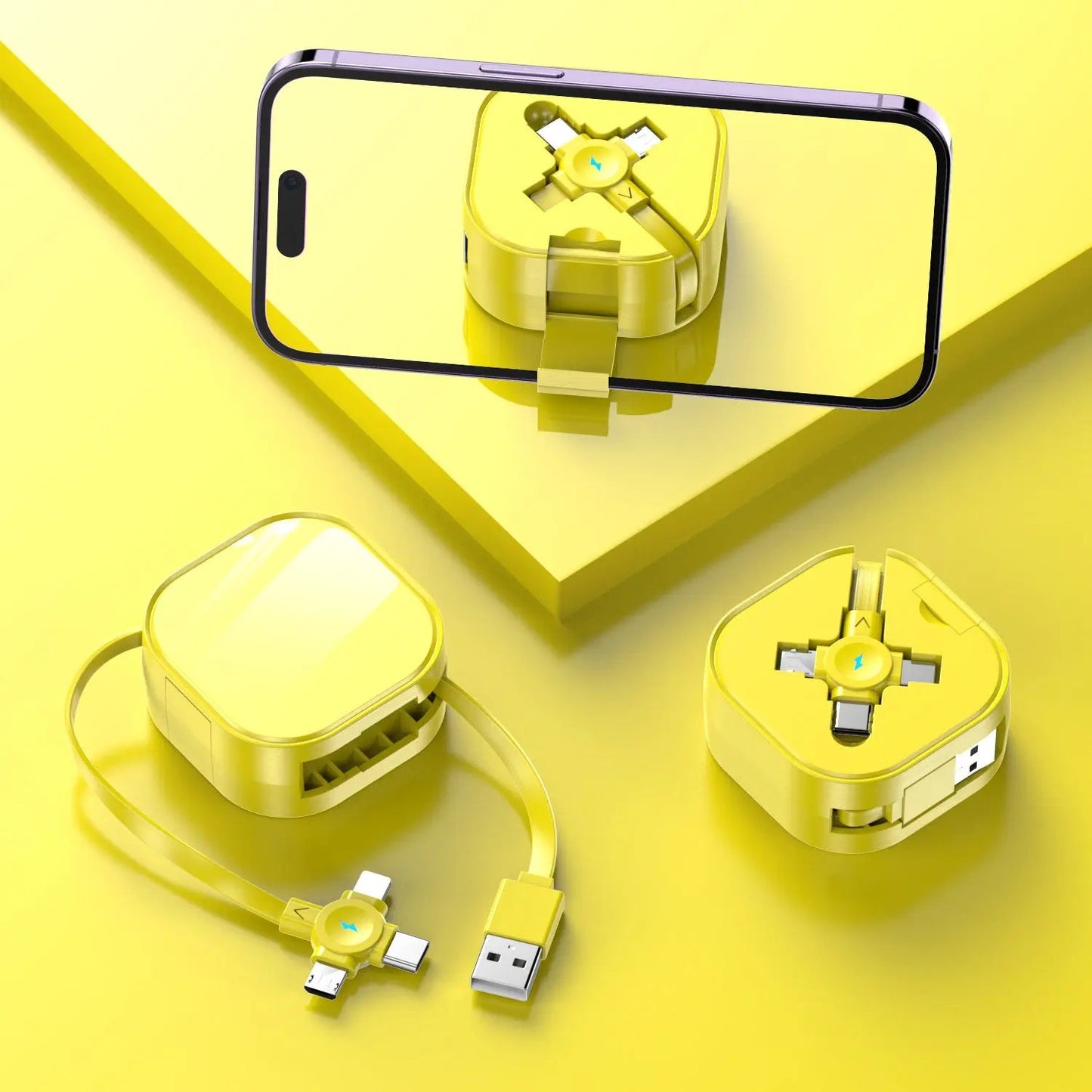 Three-in-one Bracket Telescopic Data Cable Yellow