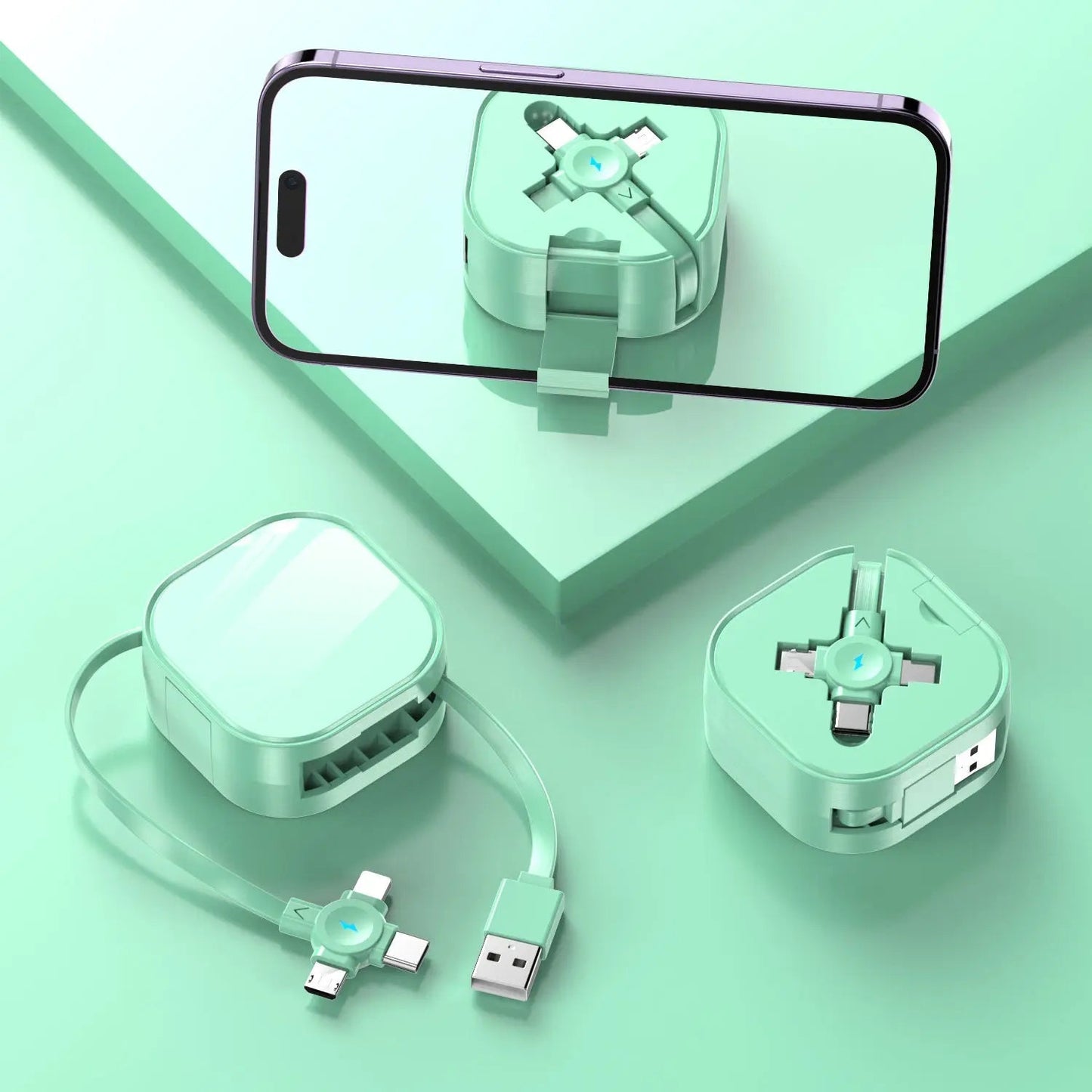 Three-in-one Bracket Telescopic Data Cable Green