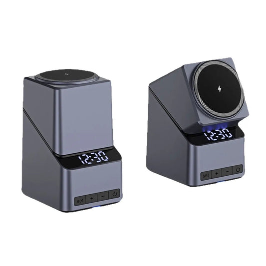 Touch Rotation Adjustment Wireless Charger With Clock Dark Gray