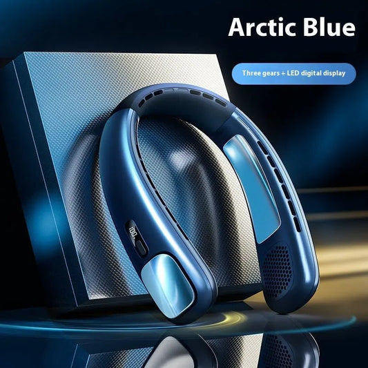 Usb Rechargeable Long Endurance Mute Leaf-free Halter Little Fan Portable Outdoor Glacier Blue