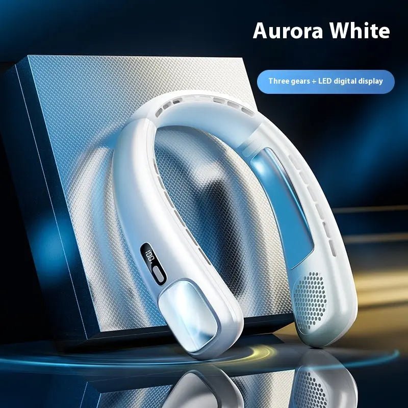 Usb Rechargeable Long Endurance Mute Leaf-free Halter Little Fan Portable Outdoor Pearl White