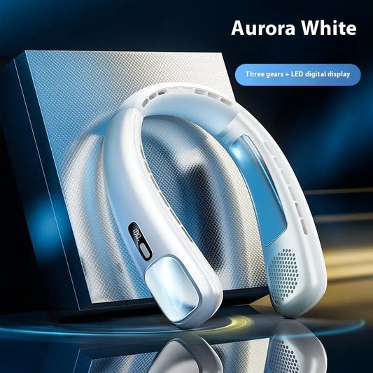 Usb Rechargeable Long Endurance Mute Leaf-free Halter Little Fan Portable Outdoor Pearl White