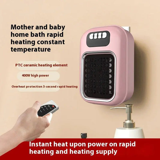 Wall Mounted Portable Small Electric Heater With Remote Control, Adjustable Silent Thermostat Suitable For Winter Home Offices Bathroom Pink