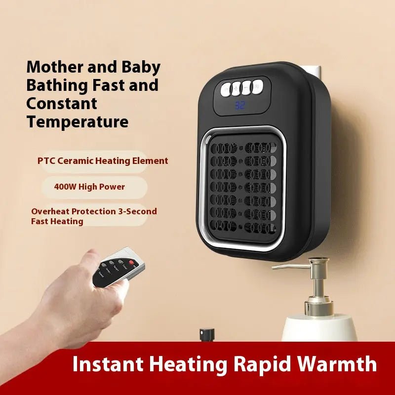 Wall Mounted Portable Small Electric Heater With Remote Control, Adjustable Silent Thermostat Suitable For Winter Home Offices Bathroom Black
