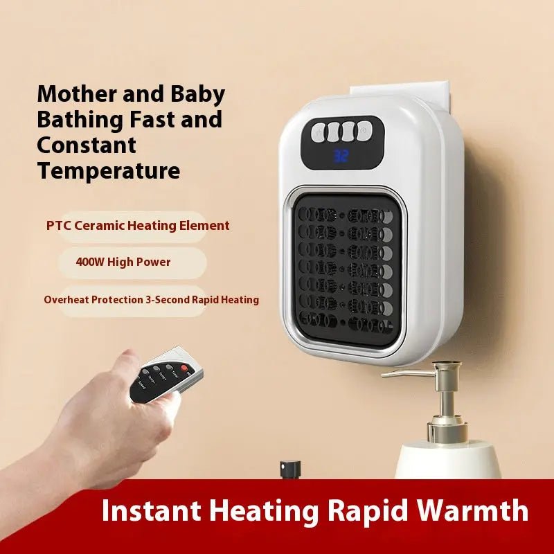 Wall Mounted Portable Small Electric Heater With Remote Control, Adjustable Silent Thermostat Suitable For Winter Home Offices Bathroom White