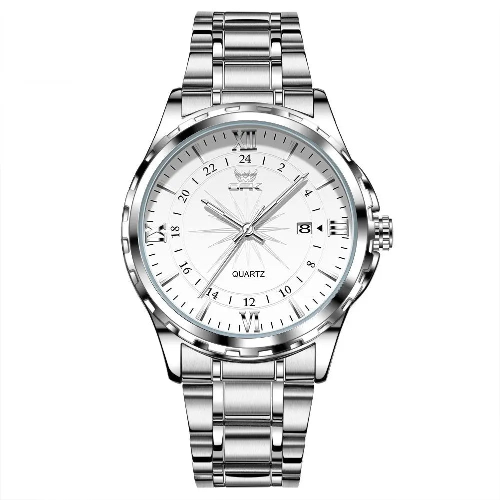 Waterproof Luminous Men's Watch Personality Quartz Steel Belt Silver Nail