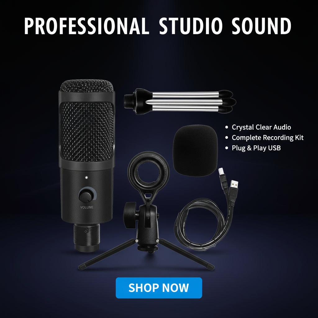 Wired Recording Live Stream Microphone Mobile Phone For Desktop Computer Black